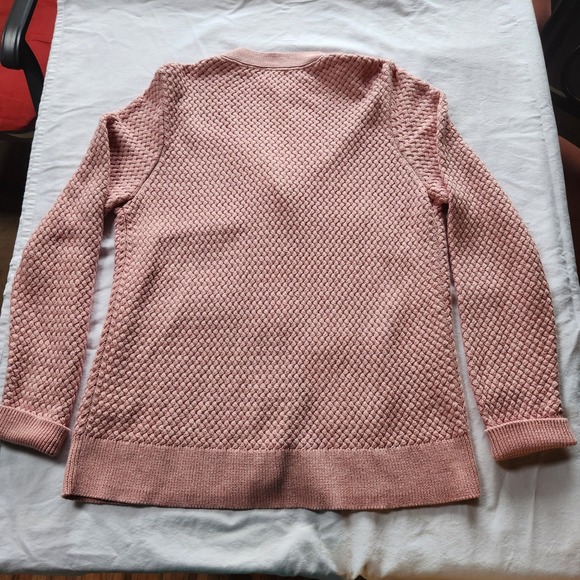 LLBean Dusty Rose Pink Textured Knit Cotton Button Front Cardigan Sweater,  L/P - Picture 4 of 11